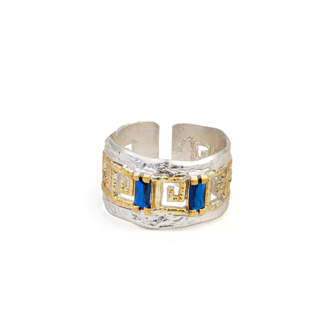 Greek Key Lace Ring with Zircon