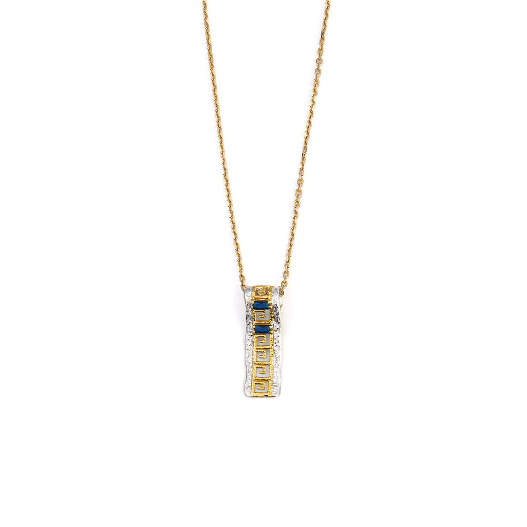 Greca Lace Pendant with Blue Stone
