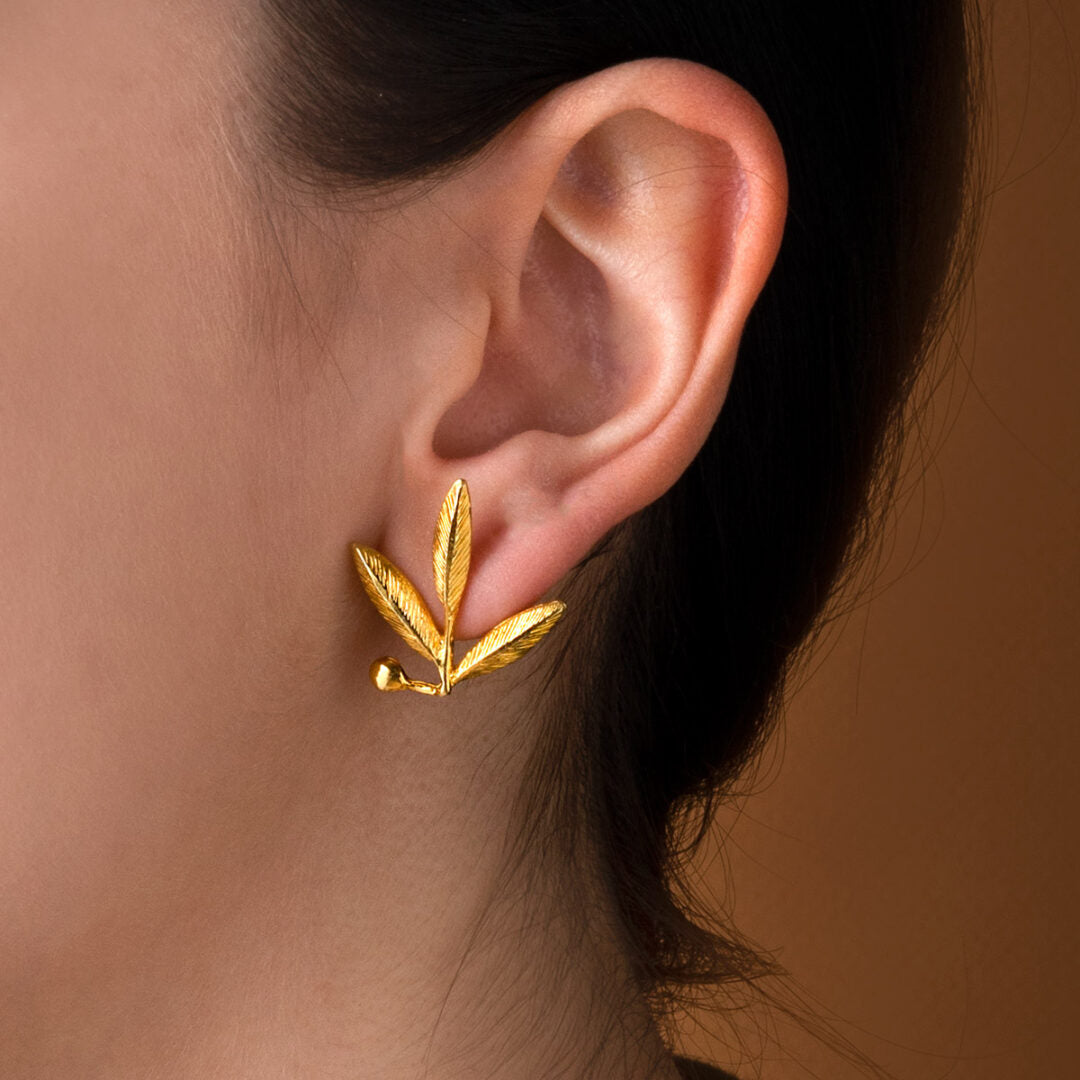 Sterling Silver Gold Plated Lace Leaf Stud Earrings