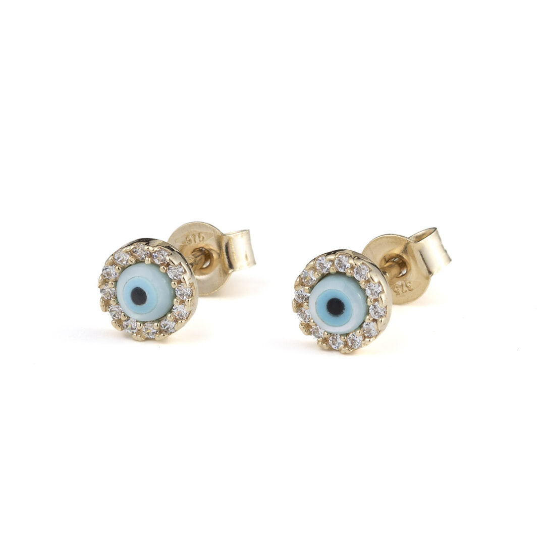 Tiny Eye Stud Earrings – 9K Gold with Zircons