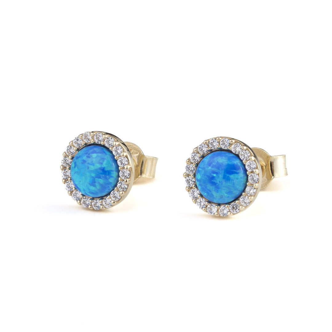 Round Opal Stud Earrings - 9K Gold