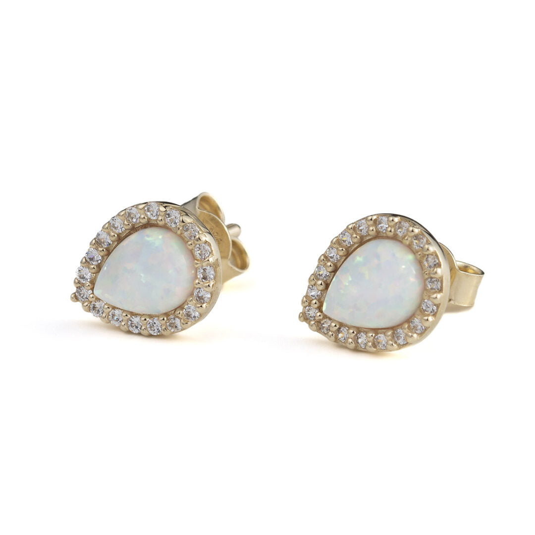White Opal Stud Earrings - 9K Gold