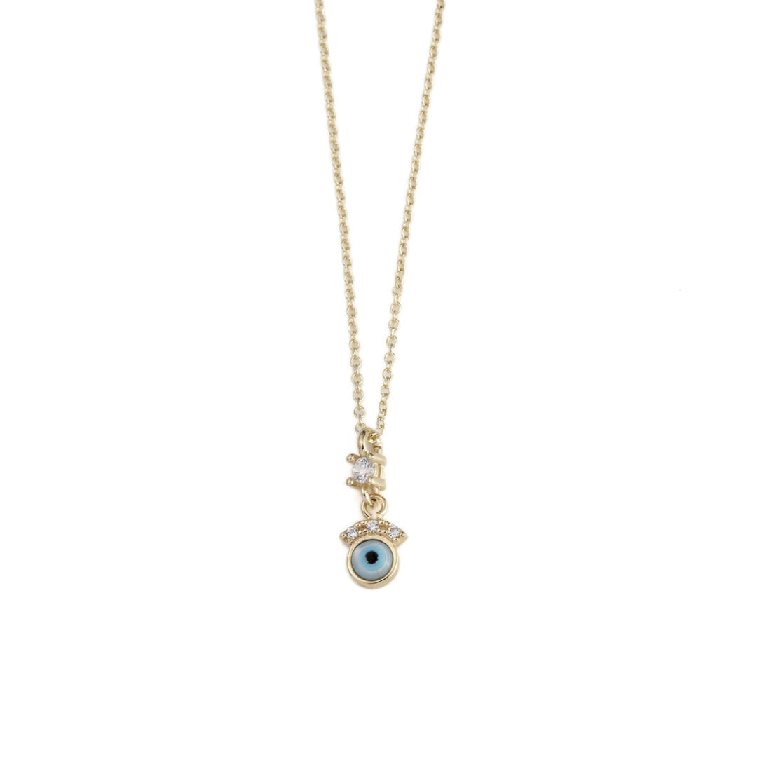 Dainty White Eye Necklace – 9K Gold