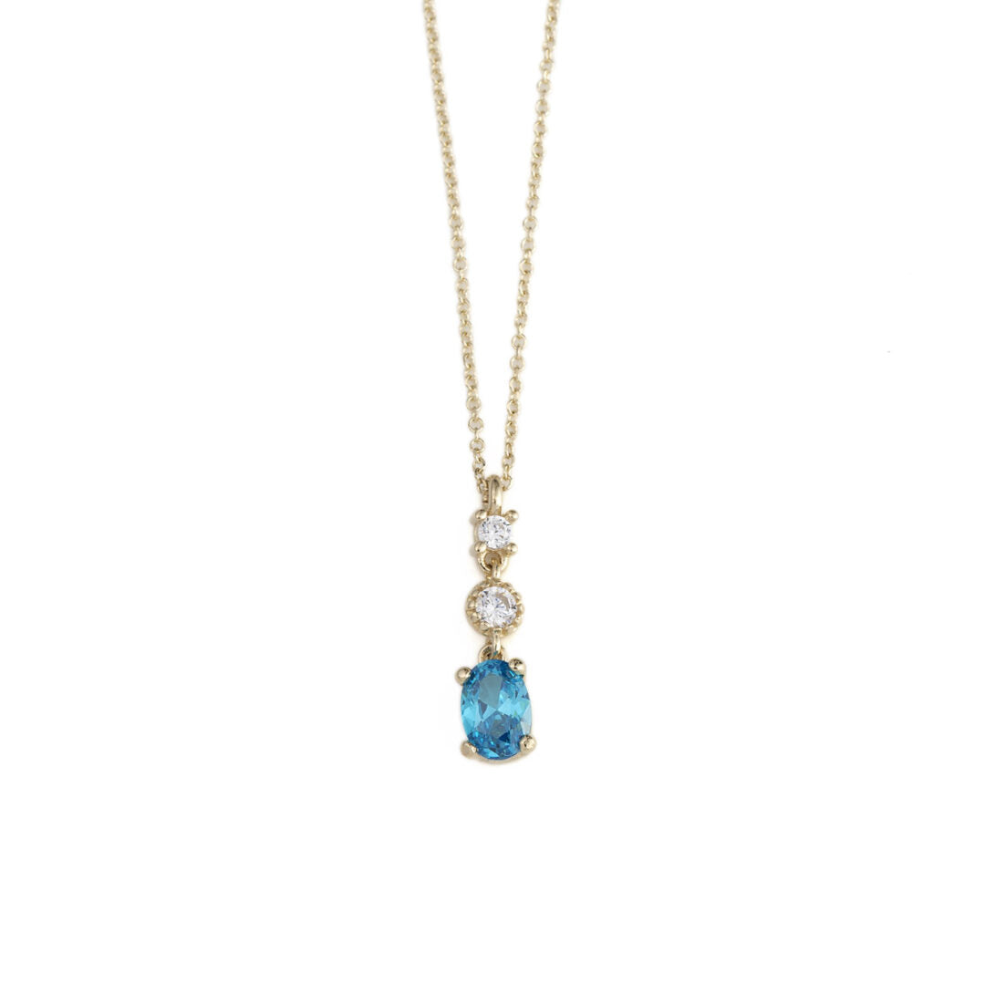Blue Stone Dangle Necklace – 9K Gold