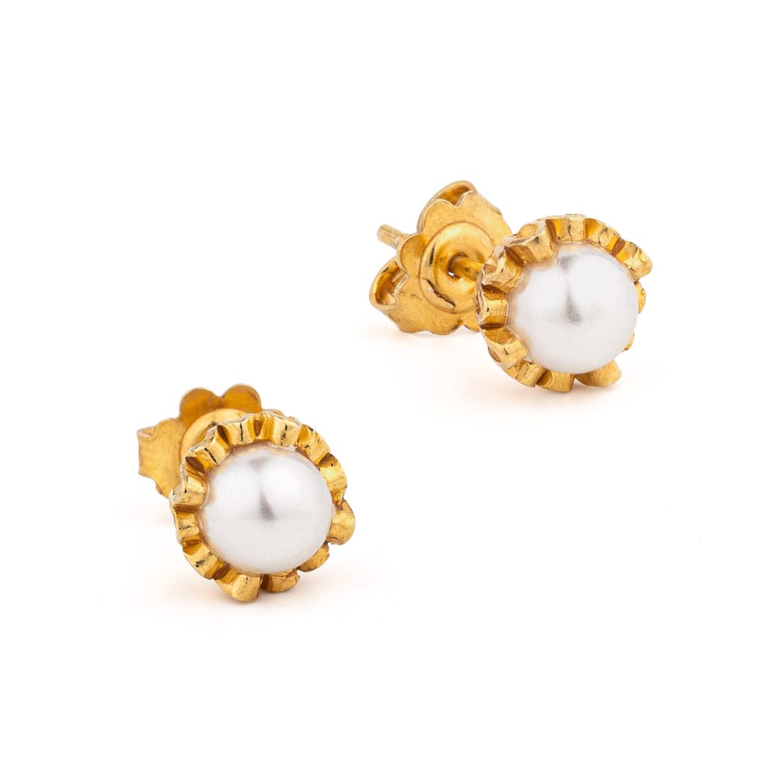Flower Pearl Stud Earrings in 925 Sterling Silver and Gold Plated