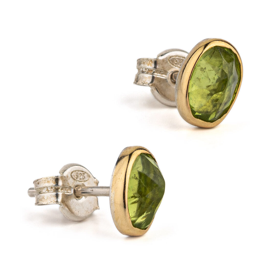 Peridot Stud Earrings – 18K Gold and Sterling Silver