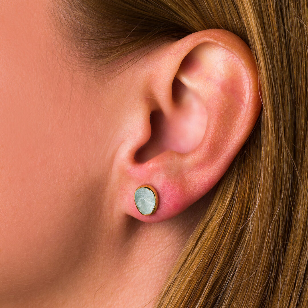 Aqua Marine Stud Earrings – 18K Gold 925 Sterling Silver