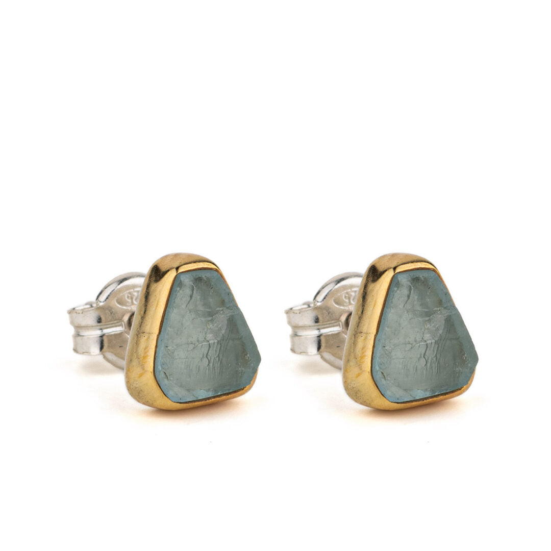 Aqua marine Stud Earrings – 18K Gold and Sterling Silver