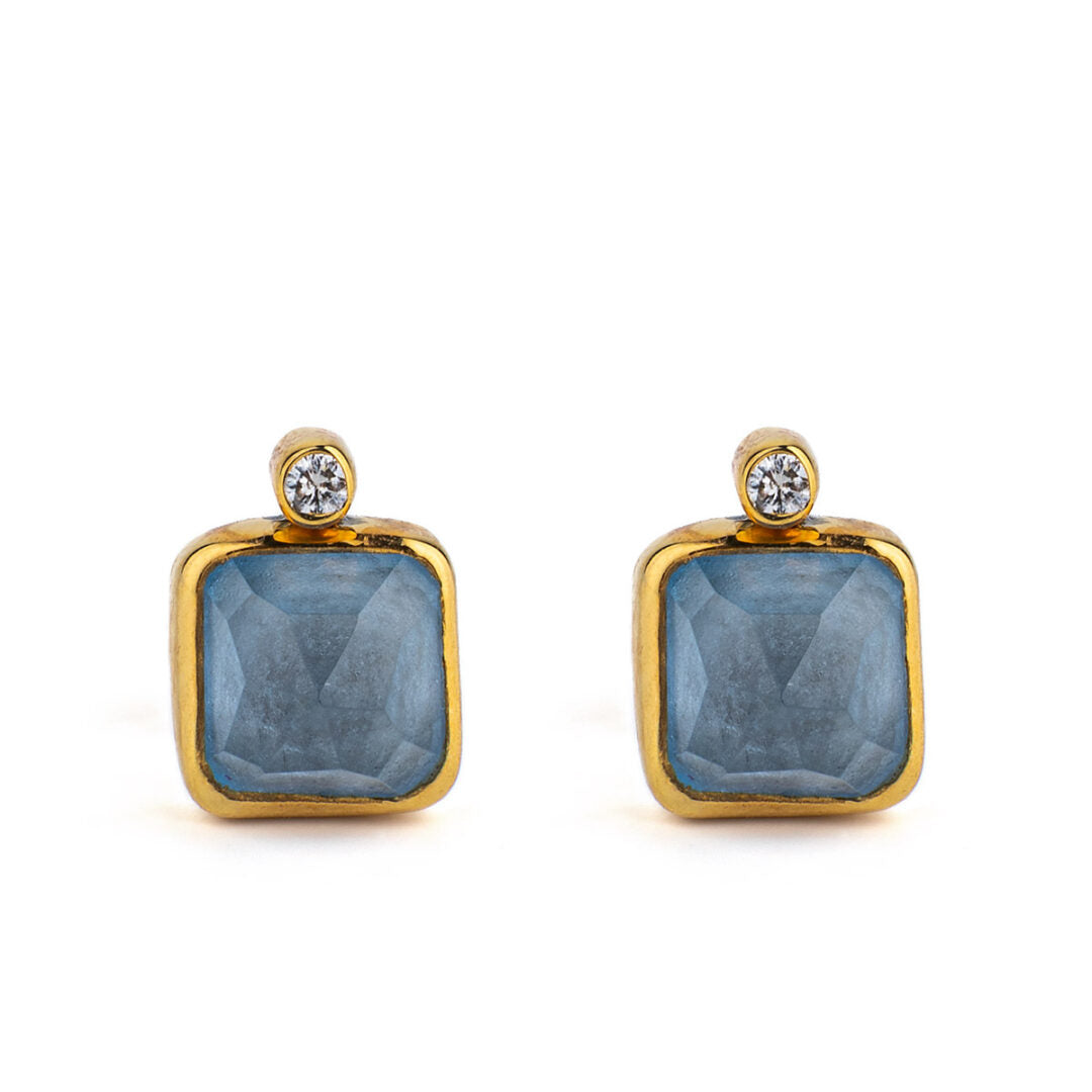 Blue Topaz Earrings – 18K Gold and Sterling Silver