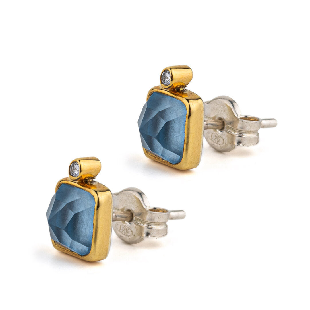 Blue Topaz Earrings – 18K Gold and Sterling Silver