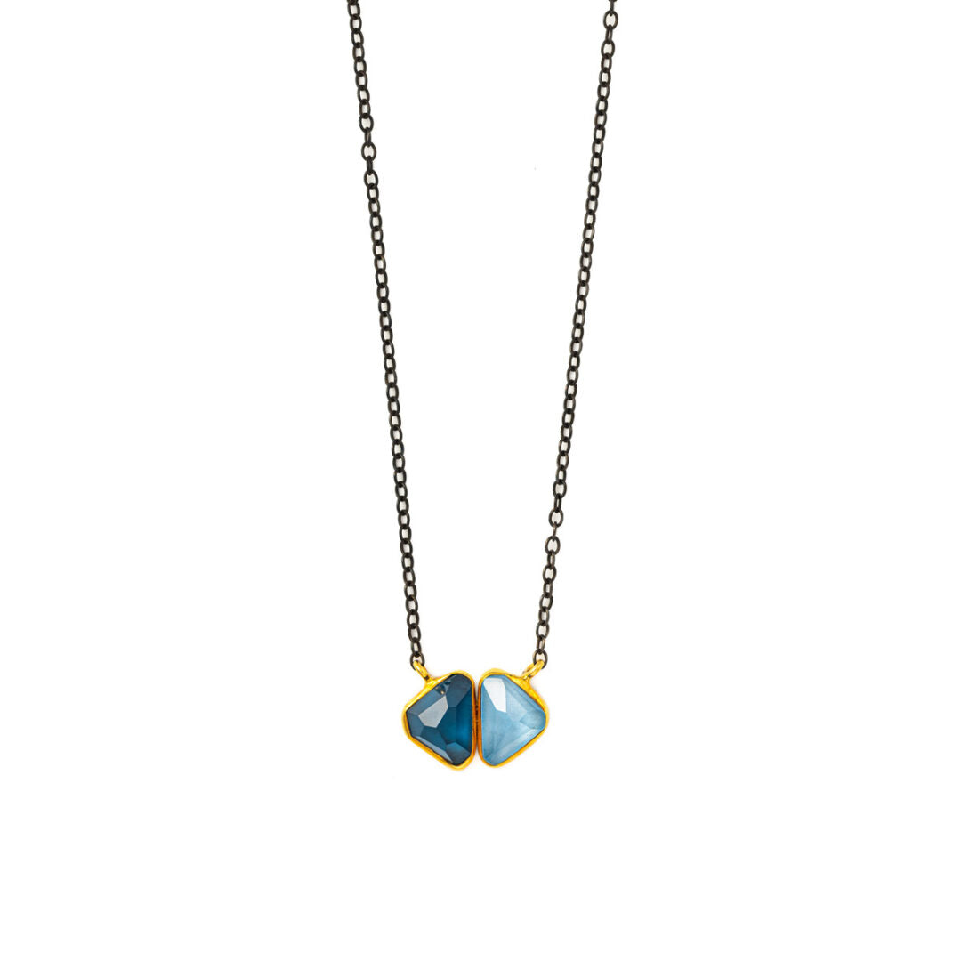 Aqua Marine and Topaz Necklace - 18K Gold and 925 Sterling Silver