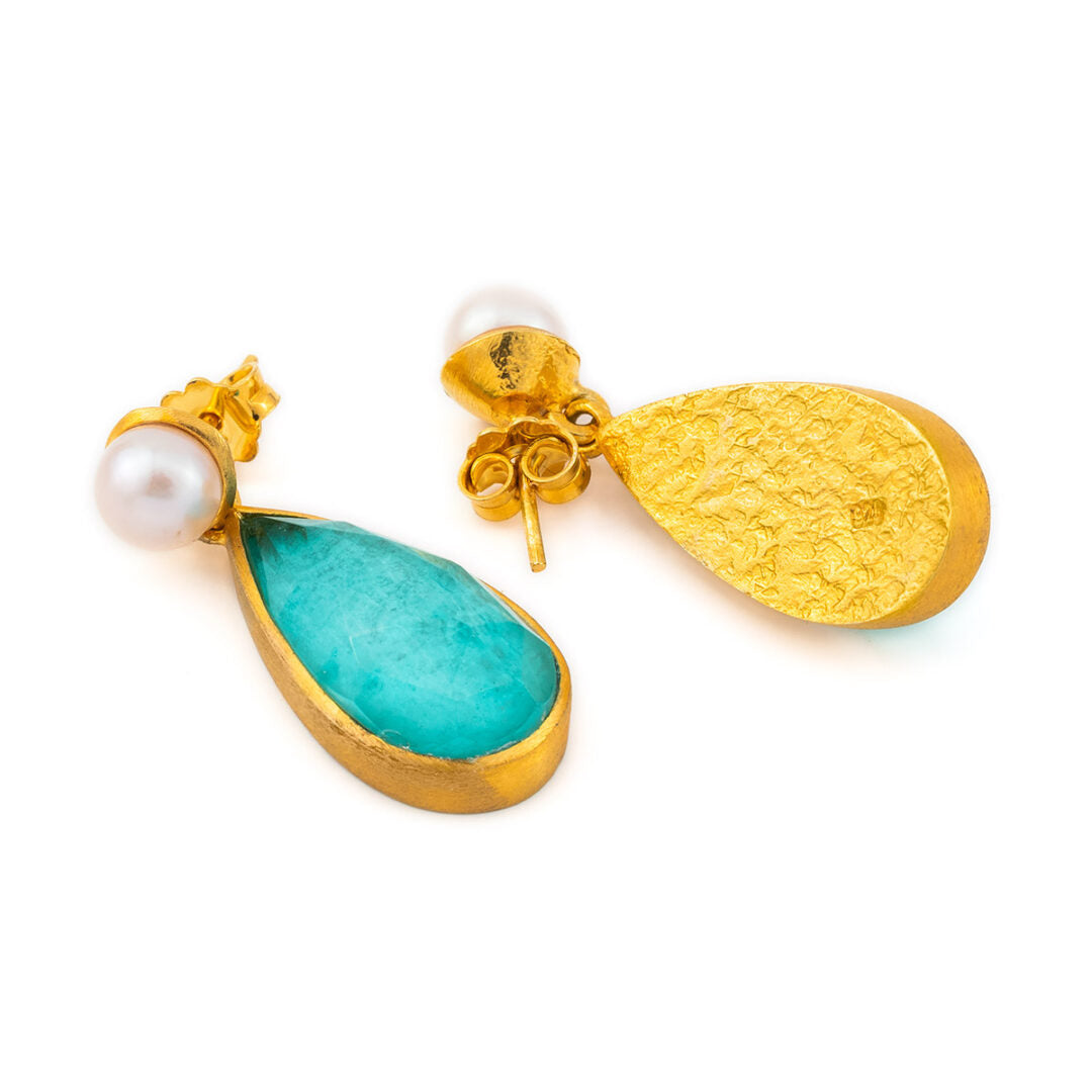 Sterling Silver Gold Plated Doublet Amazonite Earrings