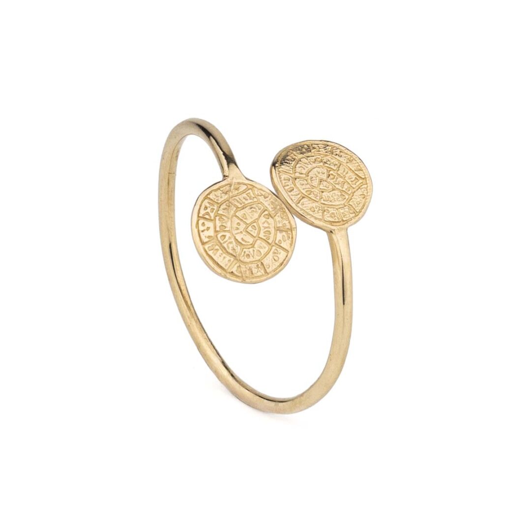 14k Gold Double Phaistos Disc Ring