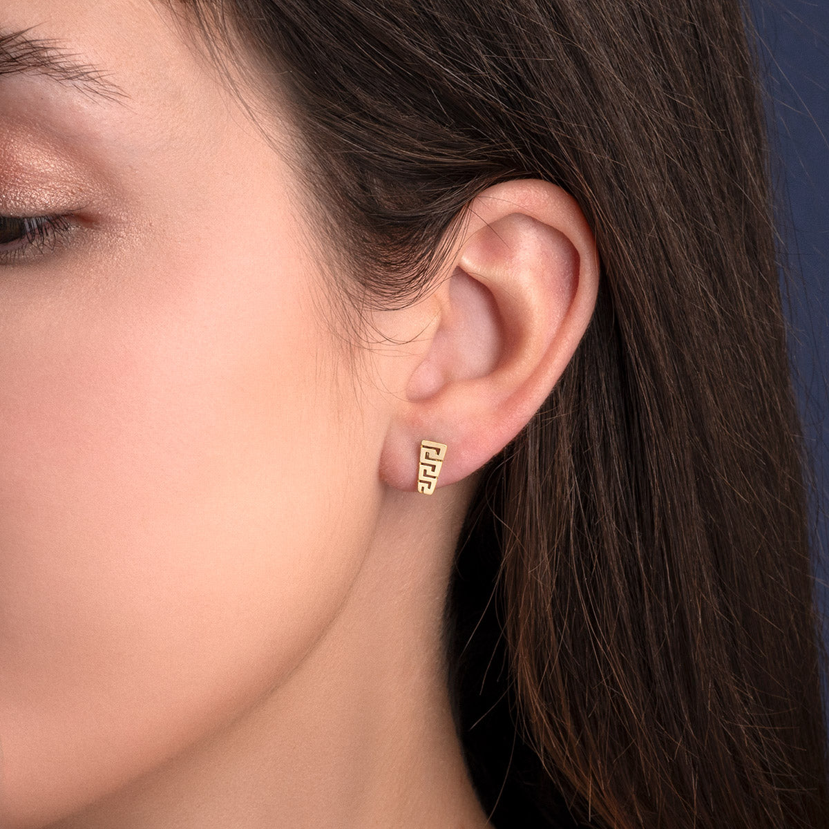 Meander Greek Key Stud Earrings - 14K Gold