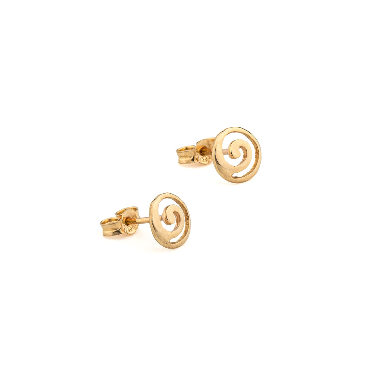 14K Gold Spiral Stud Earrings - Minimalist Geometric Jewelry