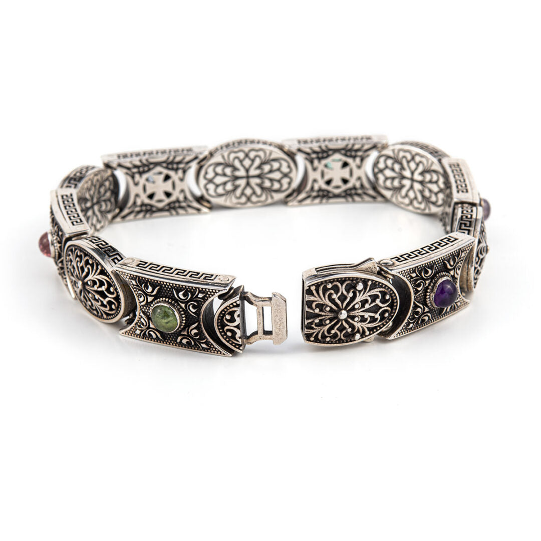 Byzantine Multi Stone Link Bracelet – Sterling Silver Yianni Jewelry