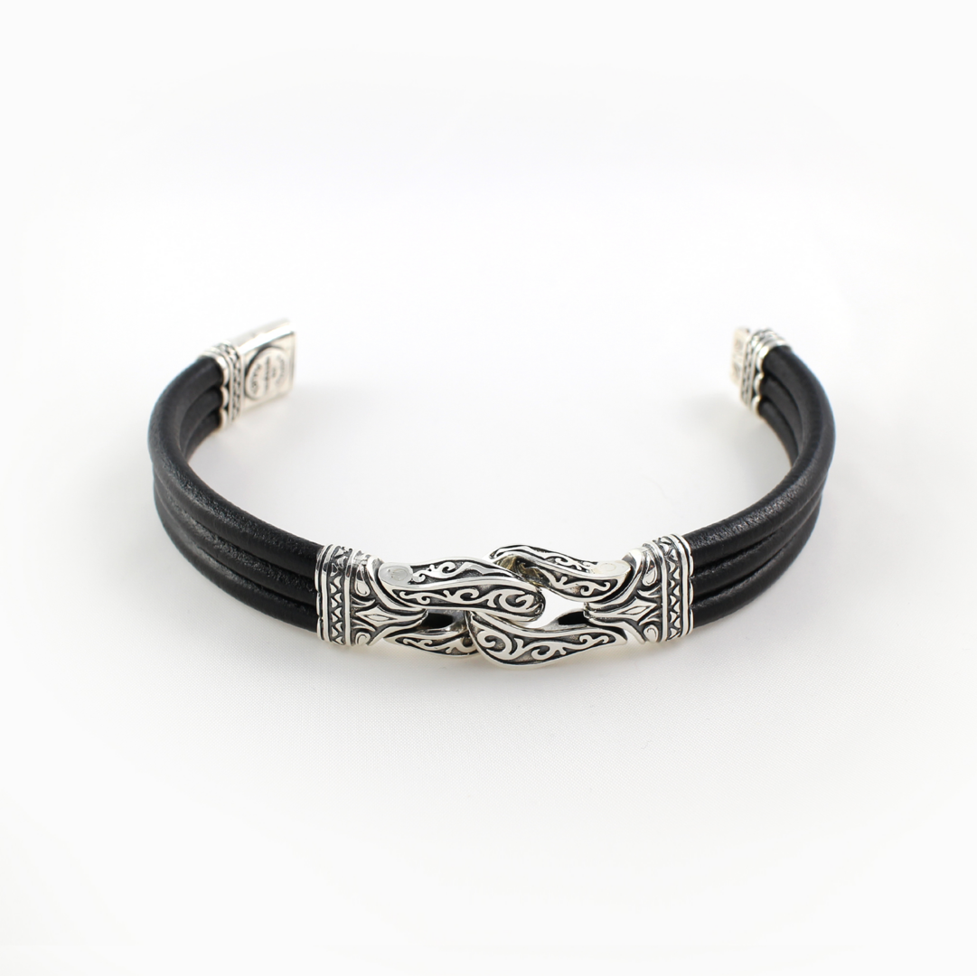 Triple Row Leather Bracelet Hercules knot – Sterling Silver Yianni Jewelry