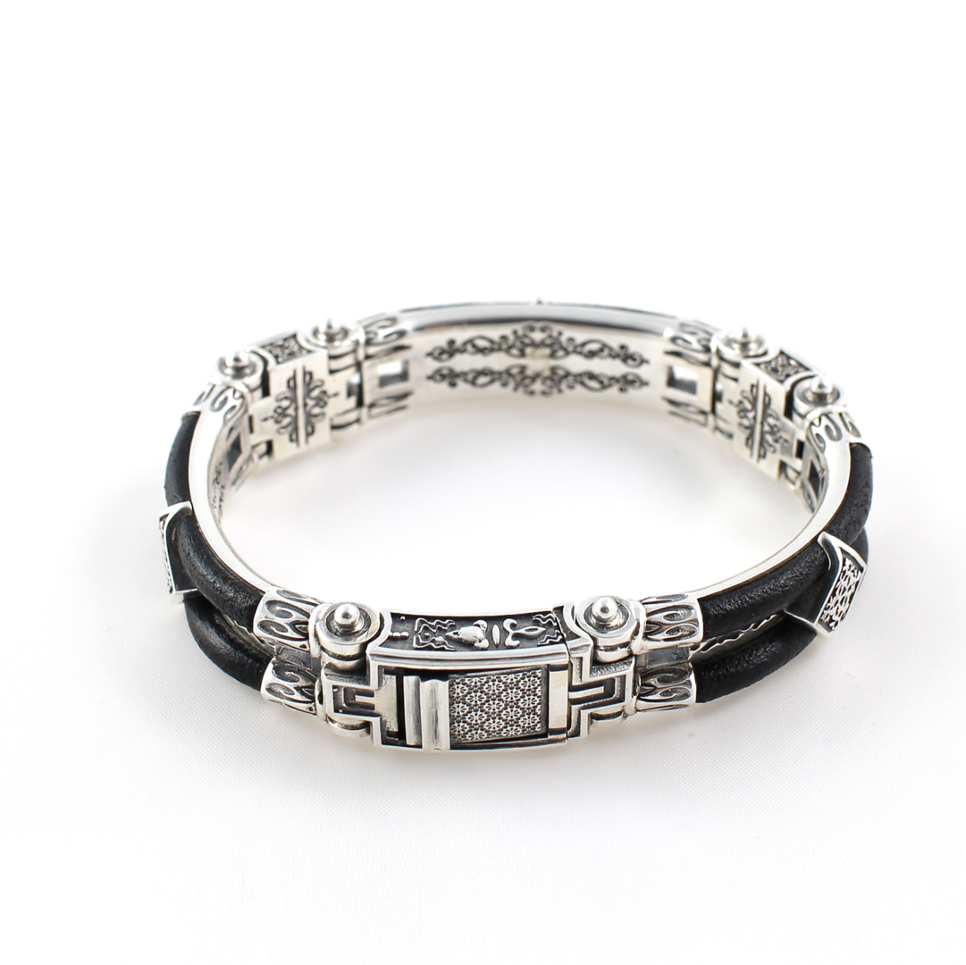 Byzantine Cross Leather Bracelet – Sterling Silver Yianni Jewelry