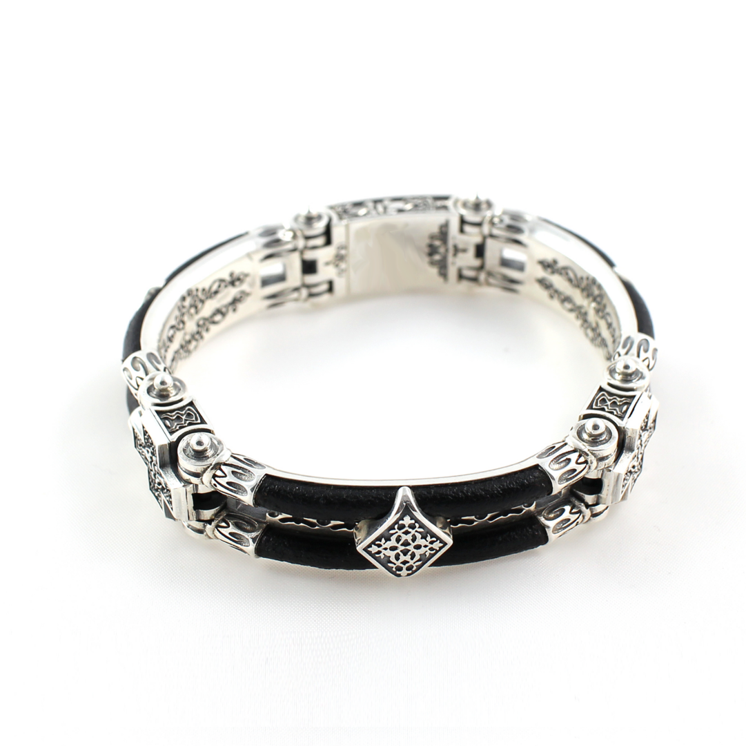 Byzantine Cross Leather Bracelet – Sterling Silver Yianni Jewelry