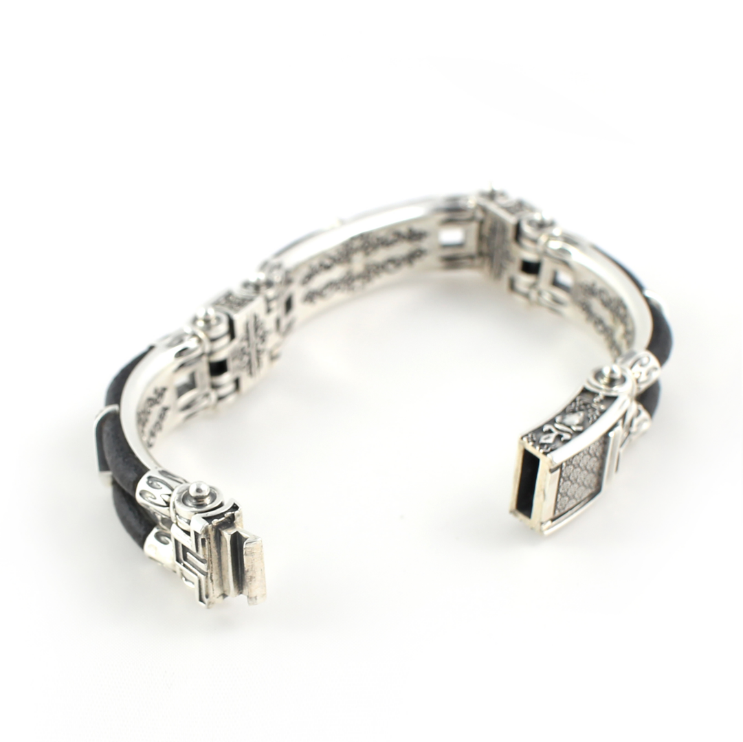 Byzantine Cross Leather Bracelet – Sterling Silver Yianni Jewelry