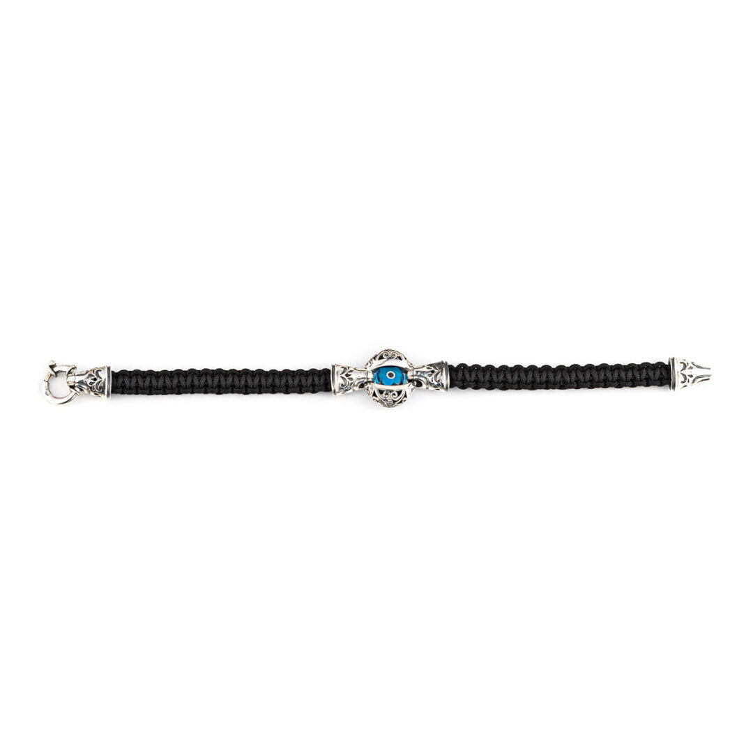 Evil Eye Macrame Bracelet - Sterling Silver Yianni Jewelry — Black