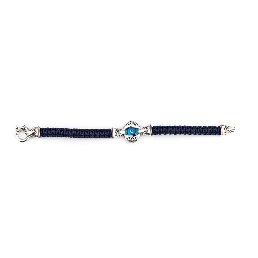 Evil Eye Macrame Bracelet - Sterling Silver Yianni Jewelry — Blue