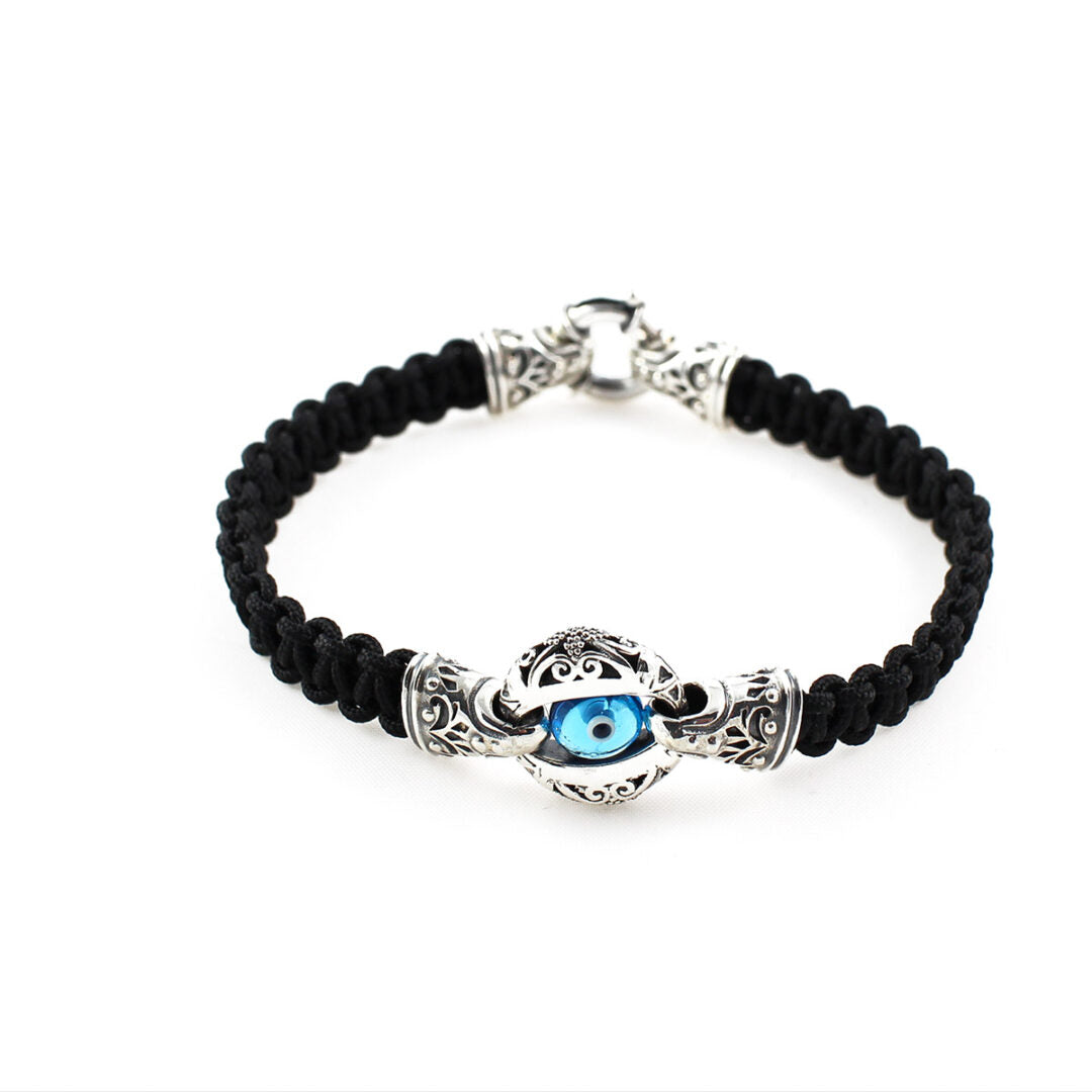 Evil Eye Macrame Bracelet - Sterling Silver Yianni Jewelry — Grey