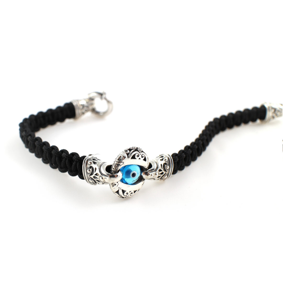Evil Eye Macrame Bracelet - Sterling Silver Yianni Jewelry — Grey