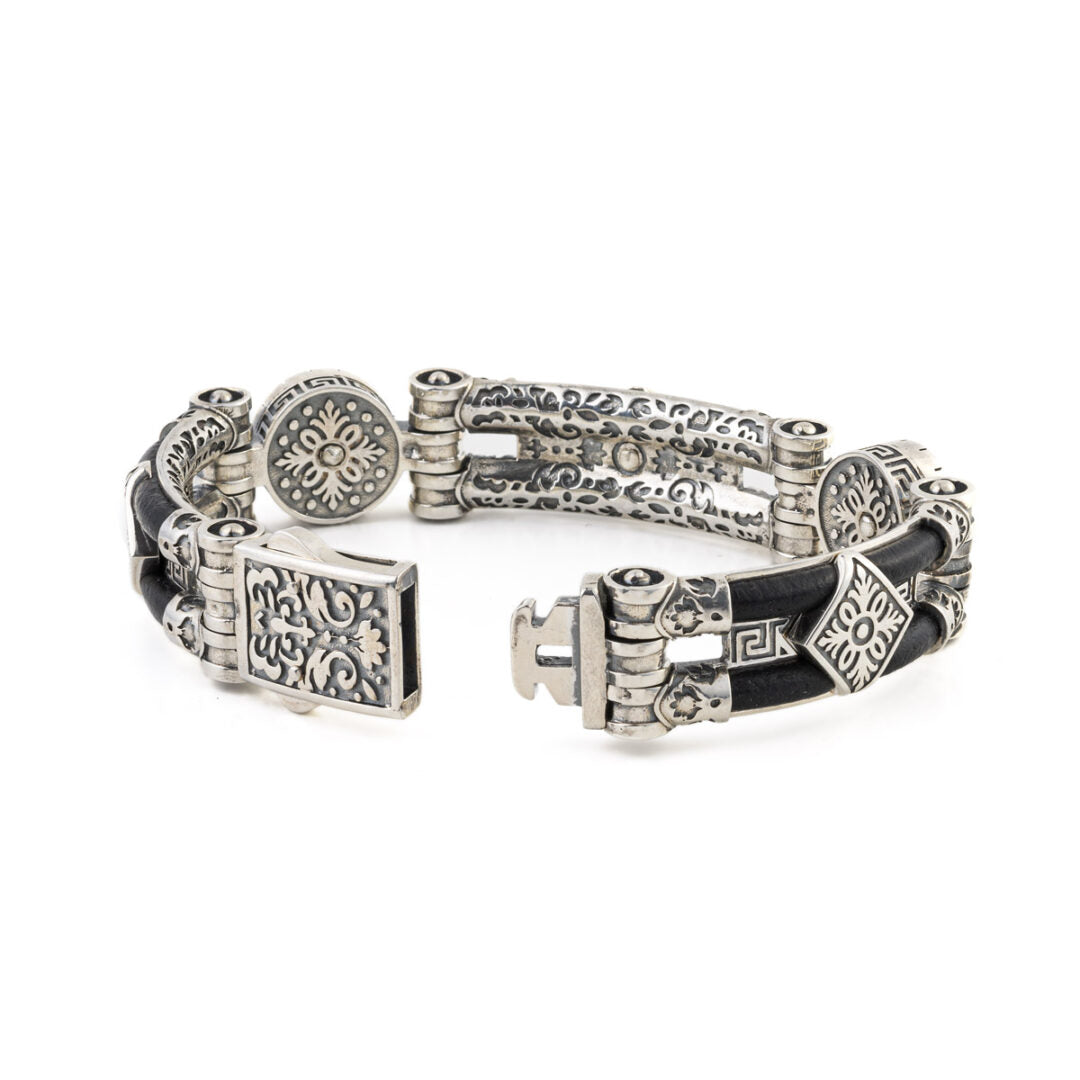 Byzantine Medusa Leather Bracelet – Sterling Silver Yianni Jewelry