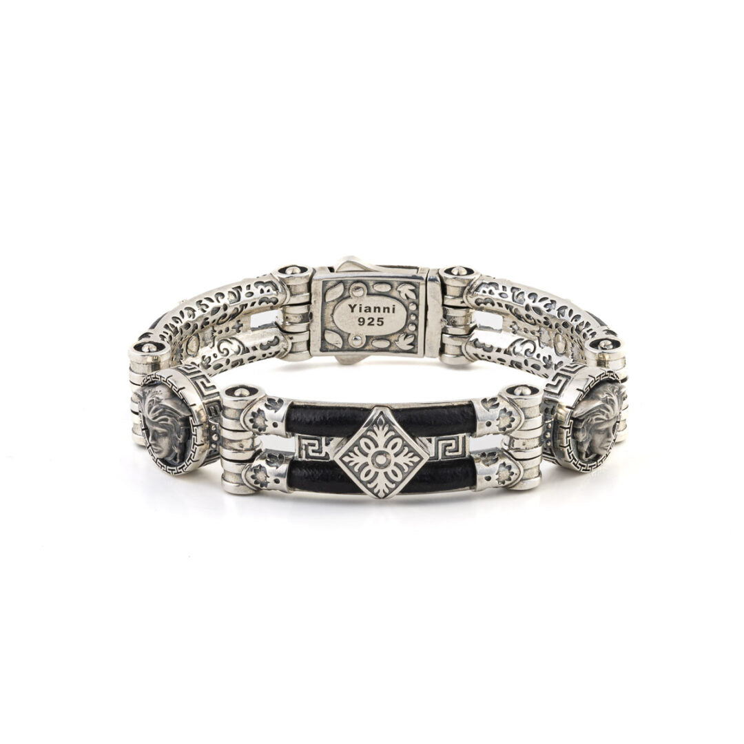Byzantine Medusa Leather Bracelet – Sterling Silver Yianni Jewelry
