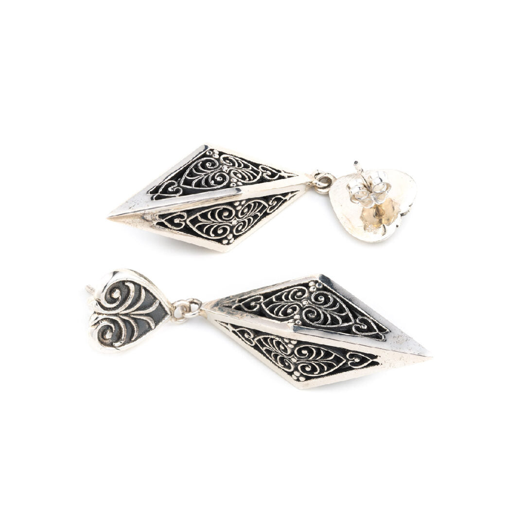 Byzantine Geometric Chandelier Silver Earrings - Yianni Jewelry