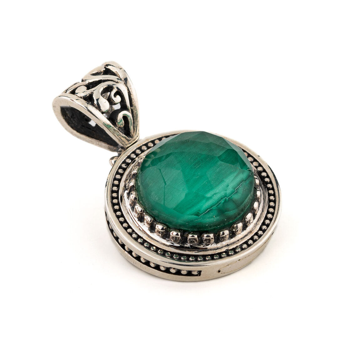 Byzantine Malachite Pendant - 925 Sterling Silver Gold Plated