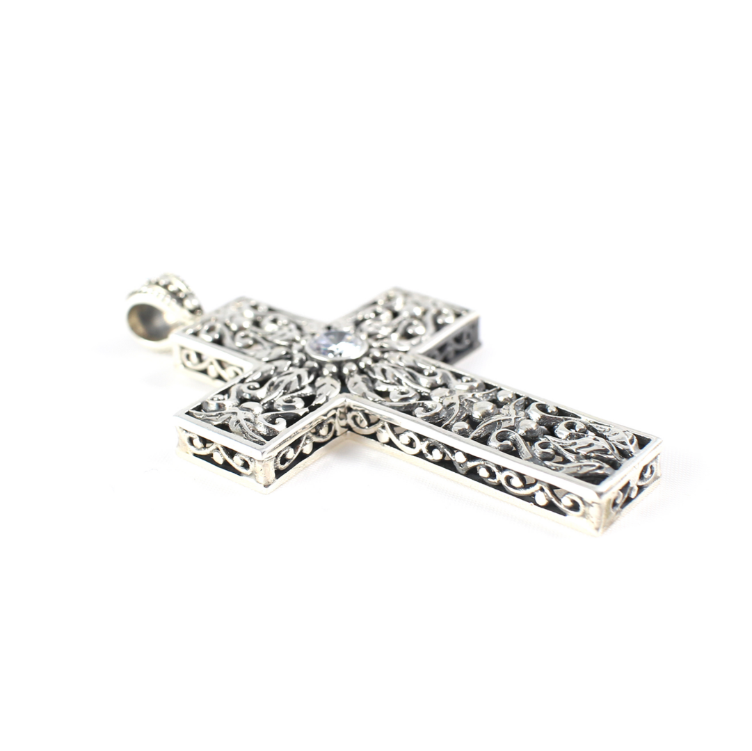 Byzantine Silver Cross with Zircon - Yianni Jewelry