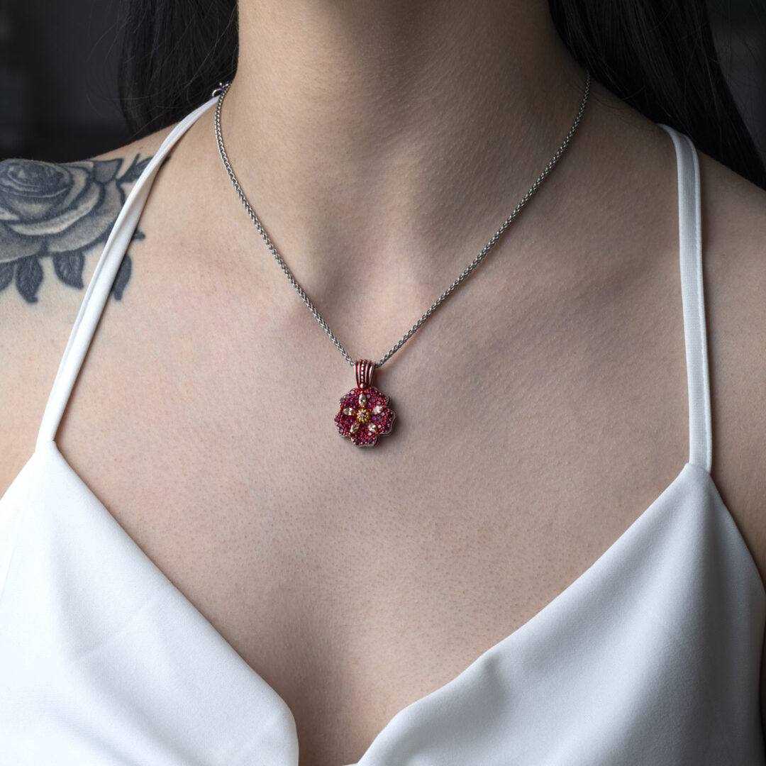 Flower Pendant with Crystals — Purple