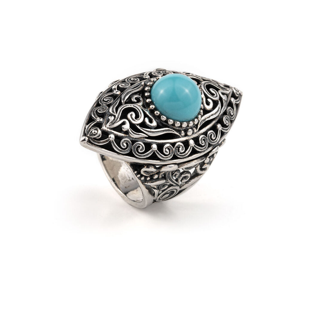 Δαχτυλίδι Βυζαντινό με Turquoise από Ασήμι 925 - Yianni Jewelry