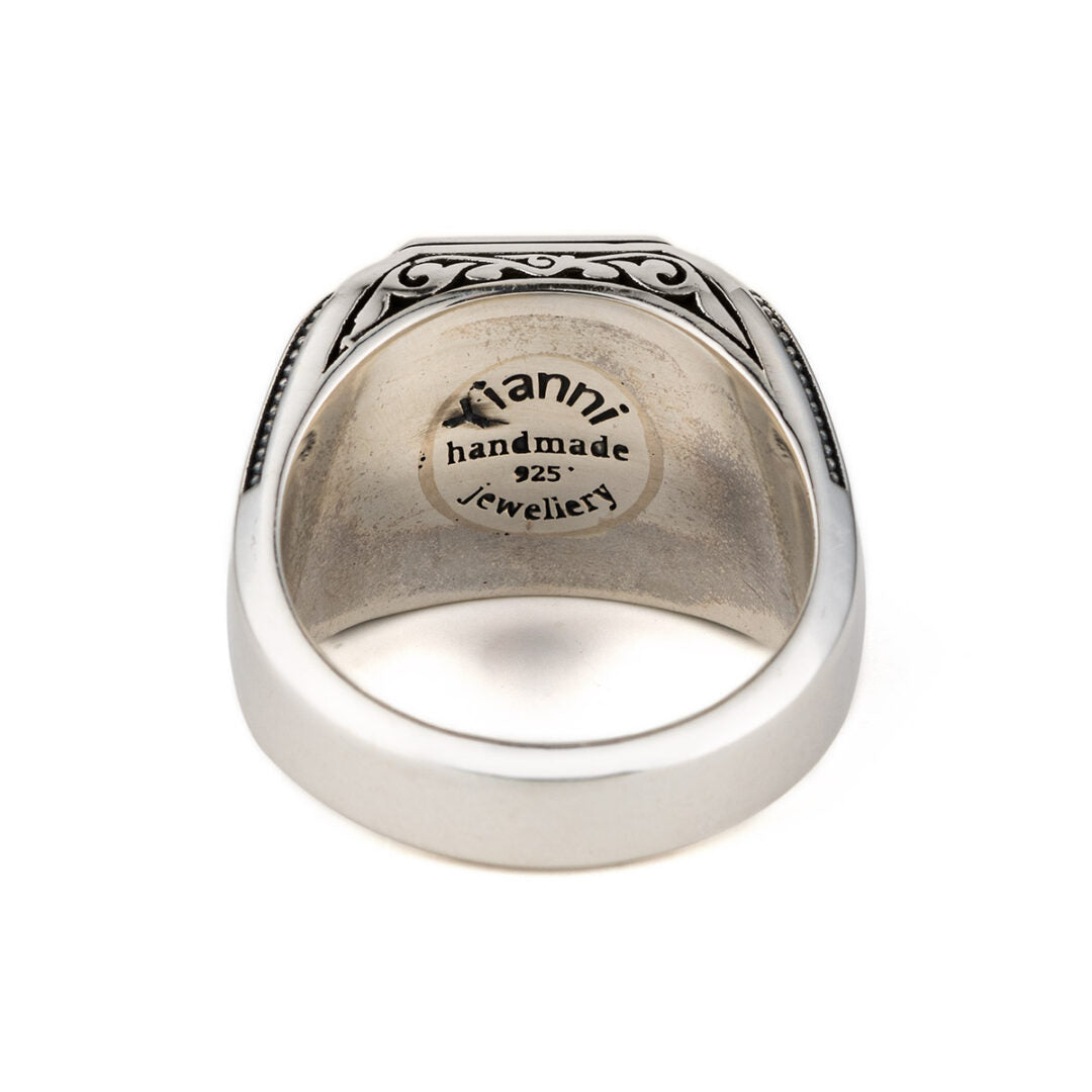 Fleur de lis Signet Cross Ring - Sterling Silver Yianni Jewelry