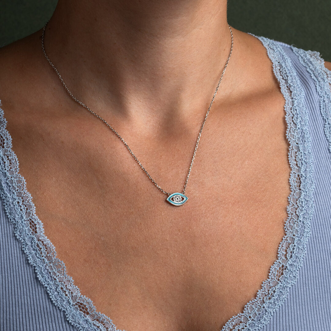 Enamel Open Eye Necklace - 925 Sterling Silver