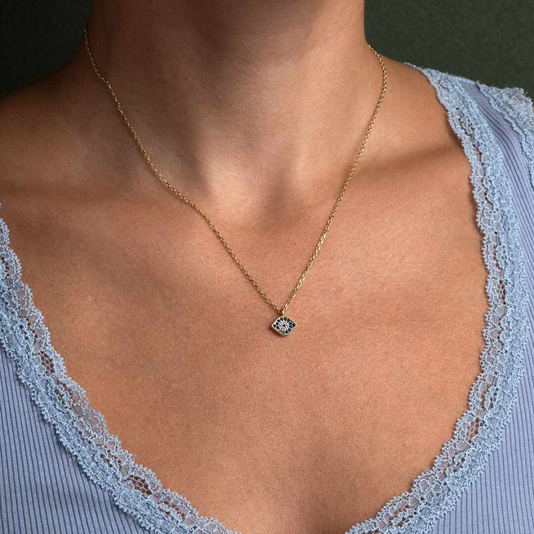 Evil Eye Zircon Necklace - 925 Sterling Silver and Gold Plated