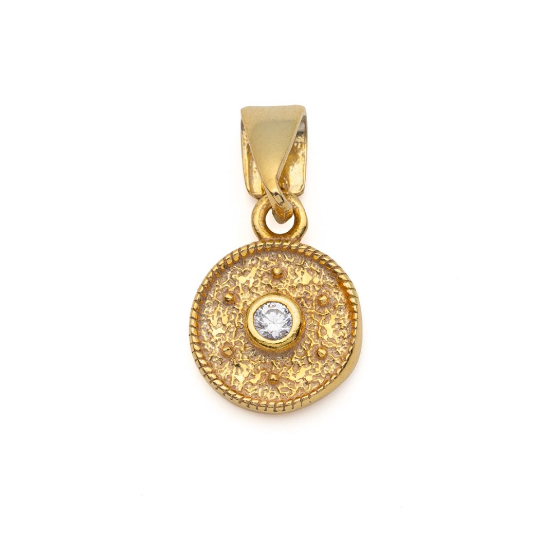 Byzantine Circle Pendant in Gold Plated 925 Silver with Zircon