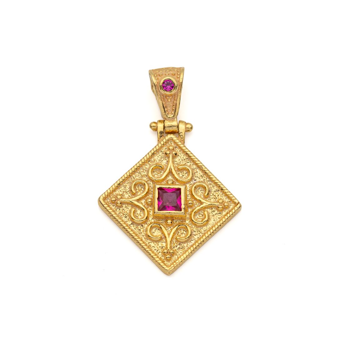 Byzantine Rhombus Pendant in Gold Plated Silver 925