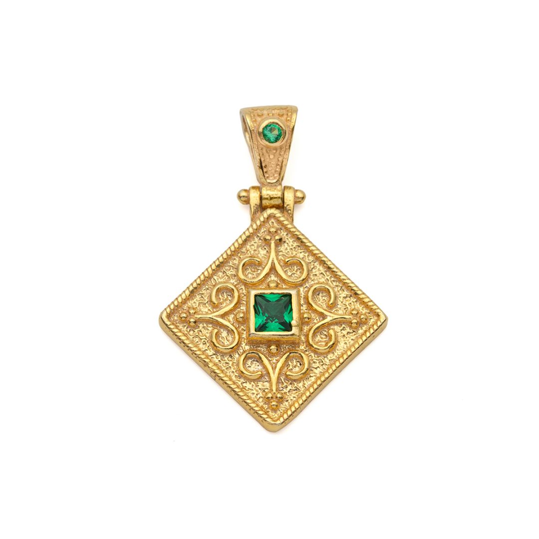 Byzantine Rhombus Pendant in Gold Plated Silver 925