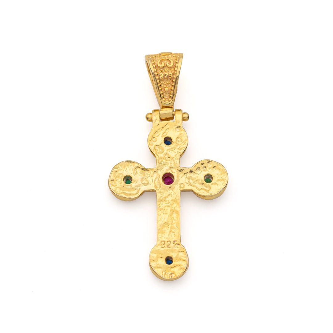 Byzantine Cross Pendant in 925 Sterling Silver Gold Plated with Zircons
