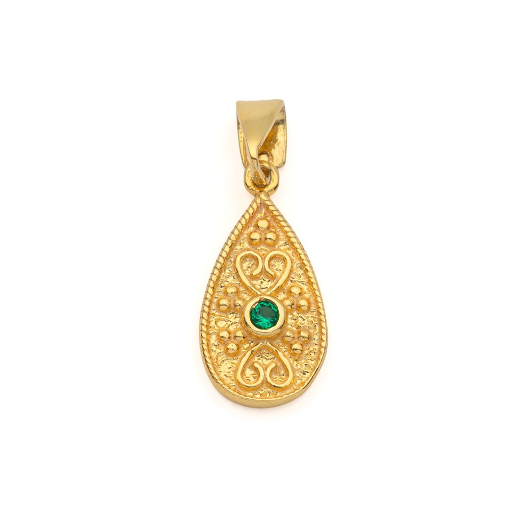 Byzantine Teardrop Pendant in Gold Plated 925 Silver with Zircon