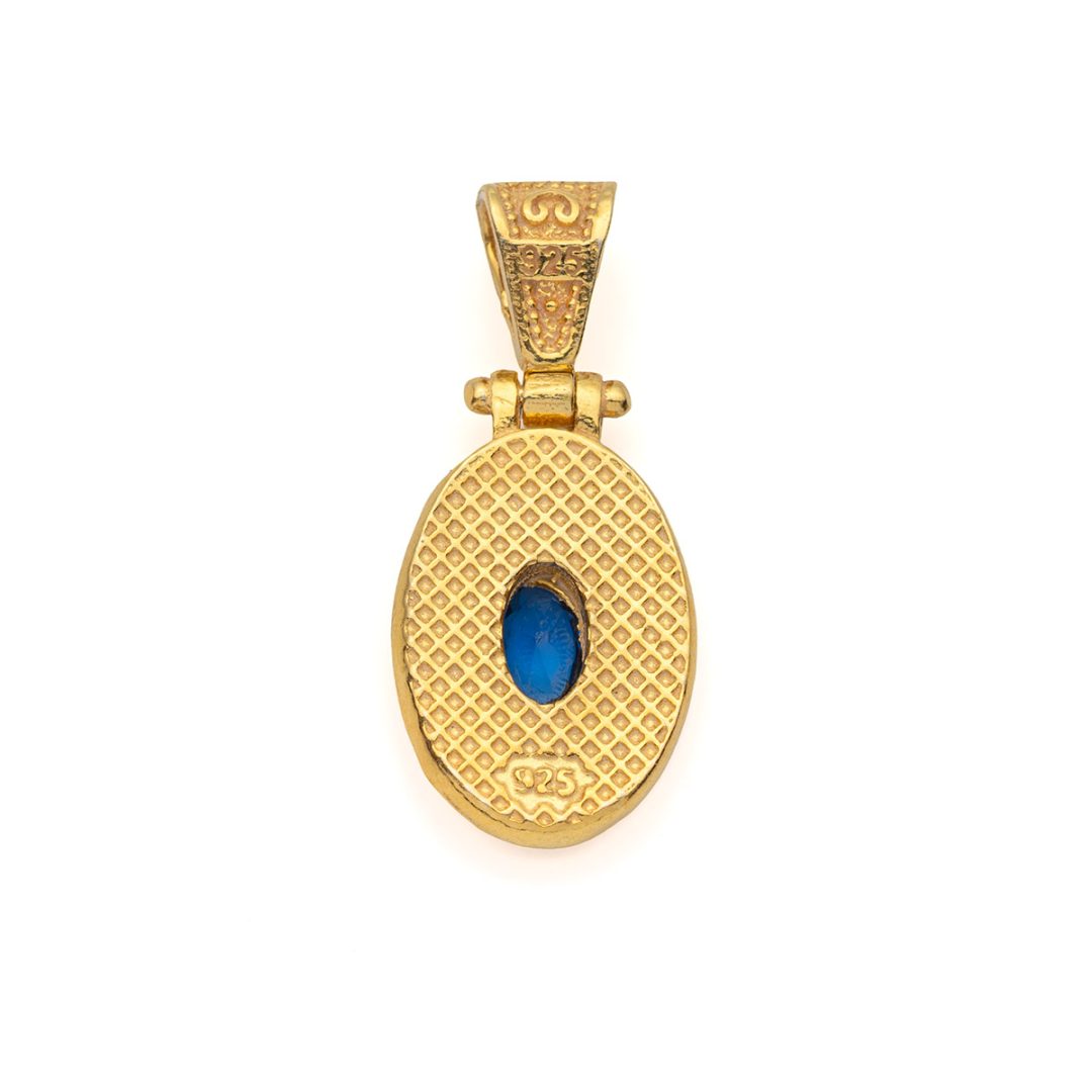 Byzantine Oval Pendant with Zircon 925 Sterling Silver Gold Plated
