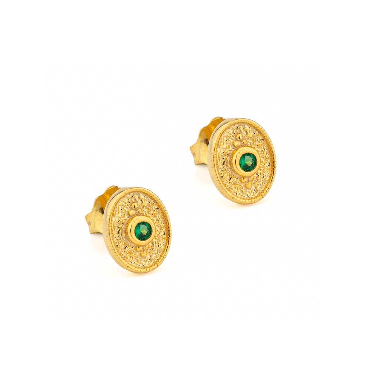 Byzantine Mini Oval Earrings with Zircon — Green