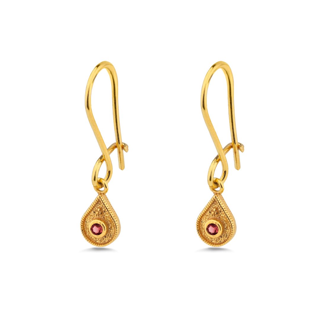 Byzantine Tear Drop Earrings with Zircon — Red