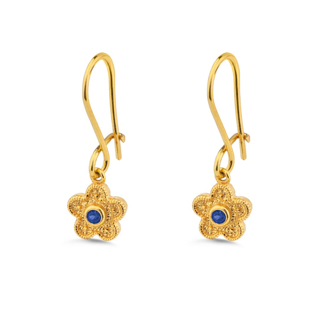 Byzantine Flower Drop Earrings with Zircon — Blue