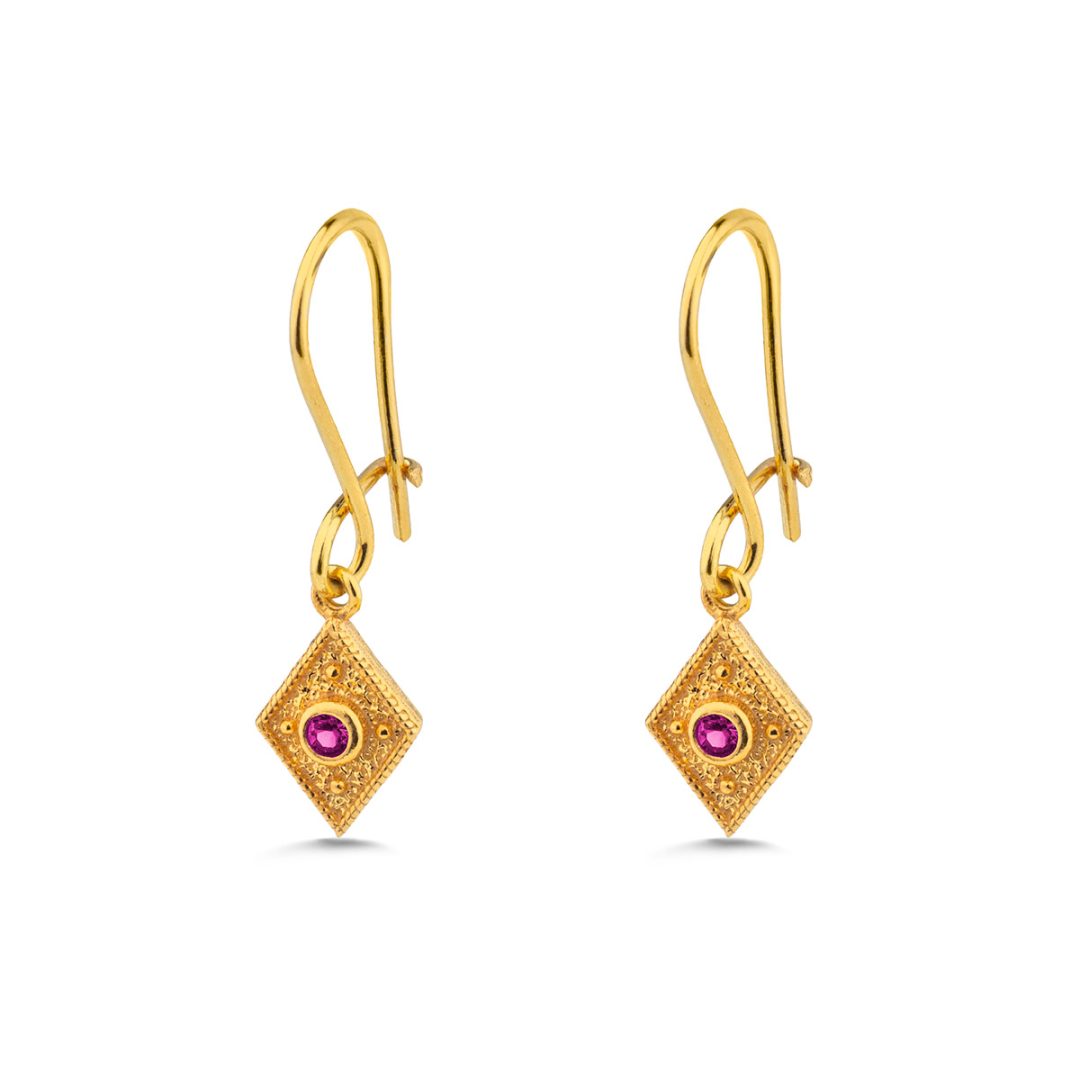 Byzantine Rhombus Earrings with Zircon — Red