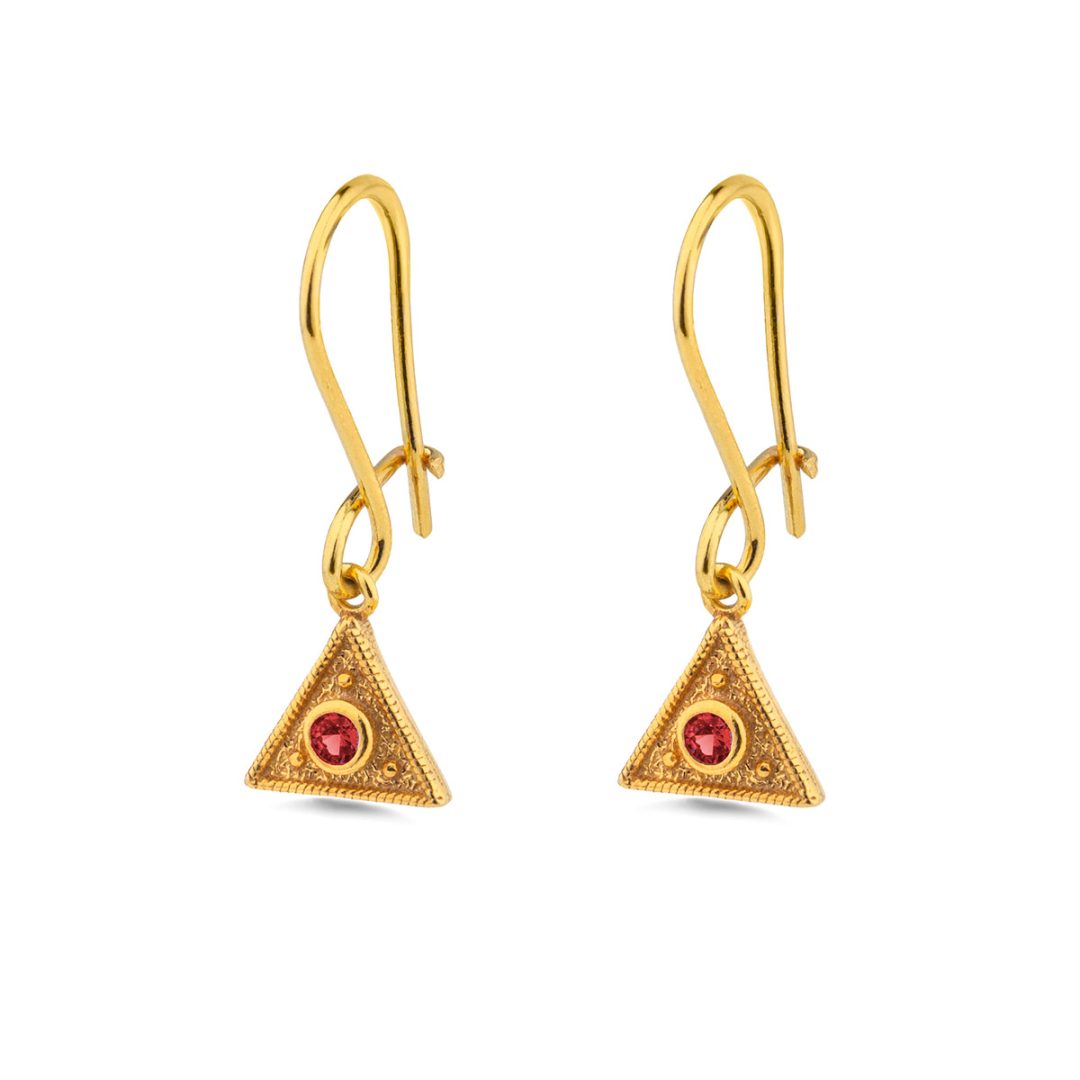 Byzantine Triangle Drop Earrings with Zircon — Red