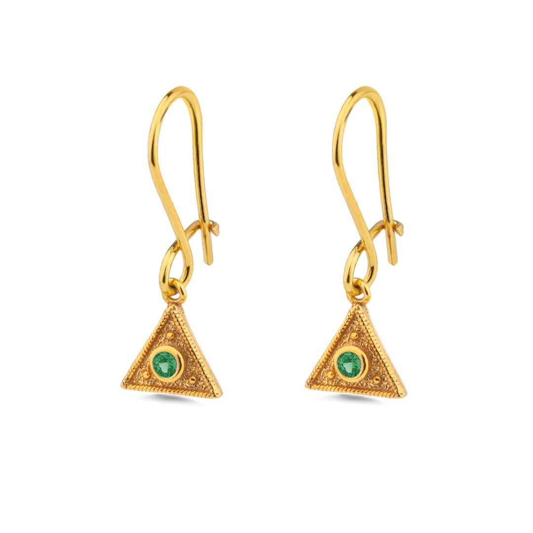 Byzantine Triangle Drop Earrings with Zircon — Green
